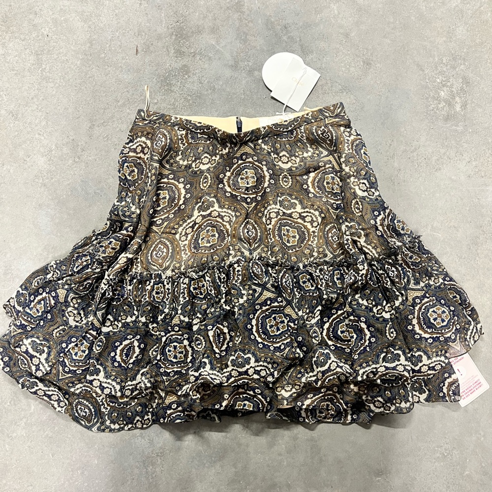 Chloe Paisley Print Ruffle Silk Skirt